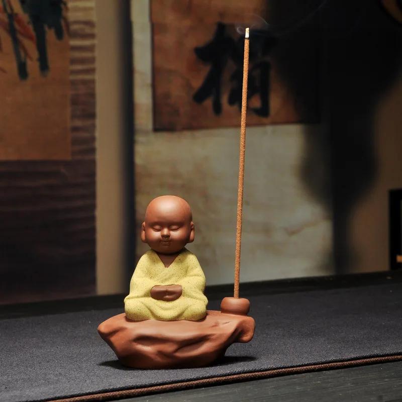 Chinese-Style Purple Little Monk Ornaments Handmade Ceramic Little Shami Doll Creative Desk Small Decorations Home Decor Tea Pet