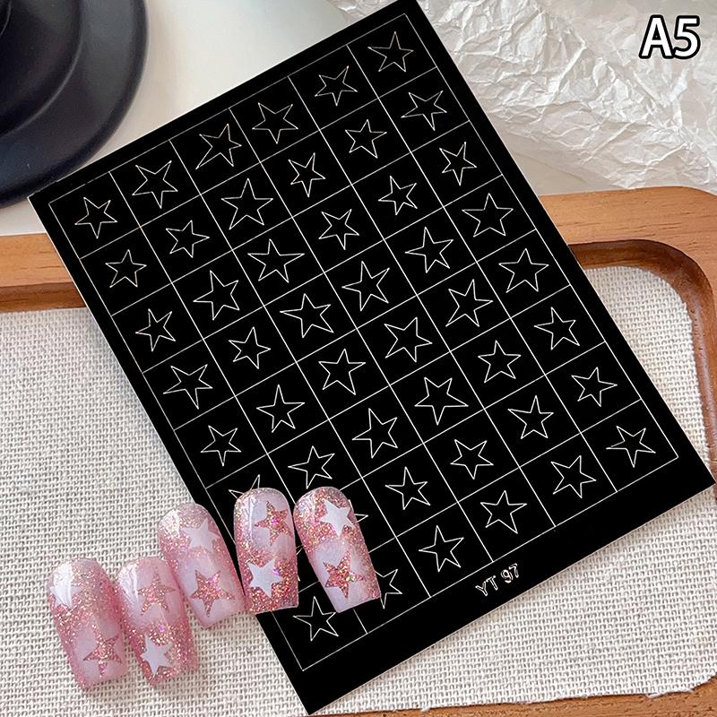 Airbrush Stencil For Nails Heart Bow Stars Pattern Hollow Nail Sticker Templates For French Manicure Tips Nail Design