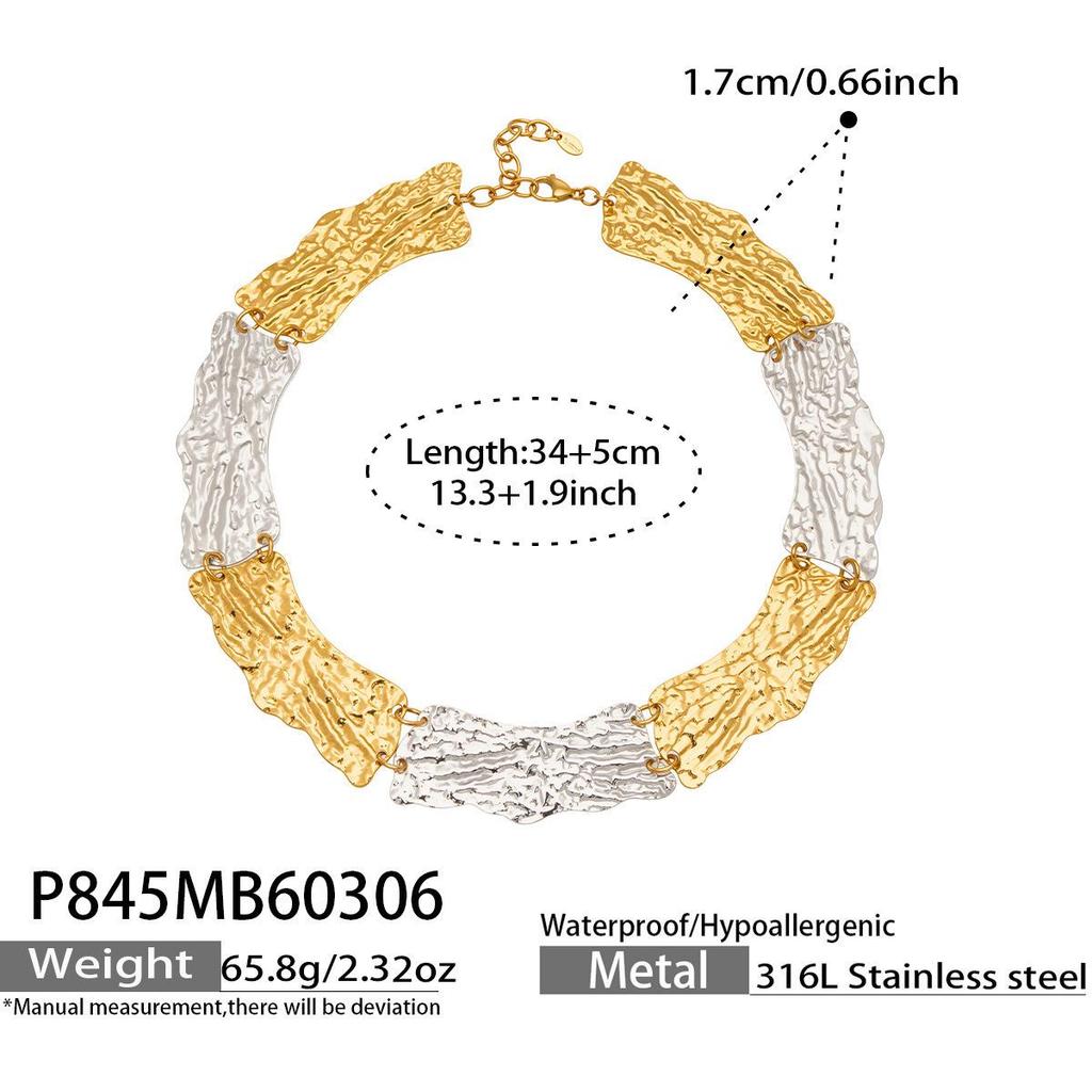 Vintage-Style Wide Textured Handmade Necklace: 18K Gold & Stainless Steel Women's Jewelry