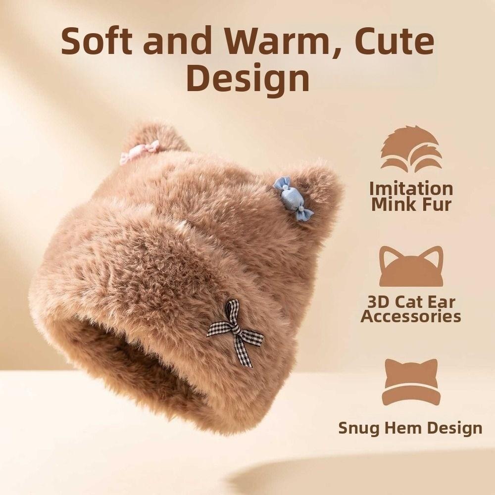 Plush Fabric Cat Ear Beanie Soft Fuzzy Texture Cute Cat Hat New Plush Beanie Hat Cold Weather Wear