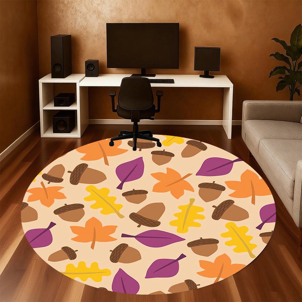 1pc Autumn Leaves Acorns Round Chair Mat Area Rug - Non-Slip, Floor Mat for Office, Bedroom, and Indoor Decor C1118120
