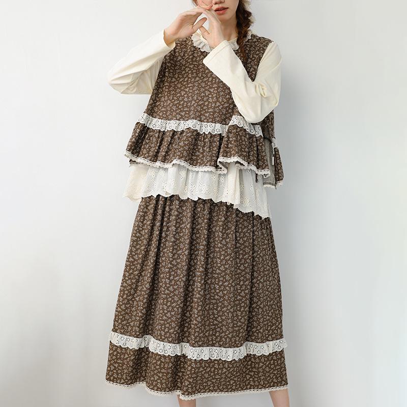 2026 Spring Mori Girl Floral Cotton Linen Jacket & Skirt Set - Casual Women's Suit
