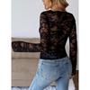 Autumn Winter Deep V-neck Lace Perspective T-shirt Women Nightclub Fashion Black Slim Elegant Pullover Tee Top