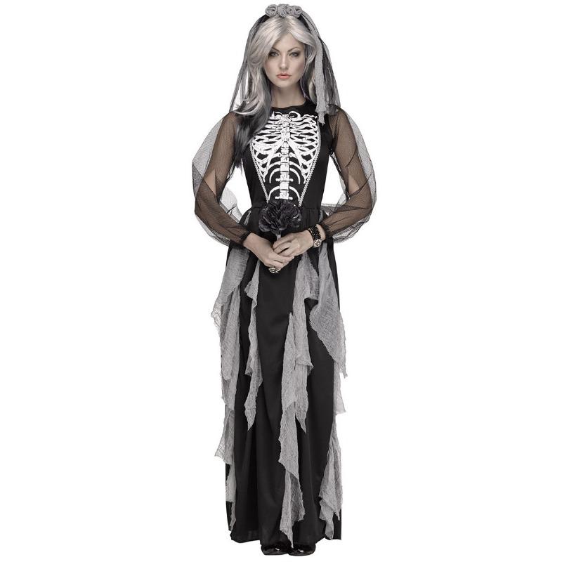 Ladies Halloween Cosplay Co-skeleton Ghost Bride Costume, Vampire Stage Costume