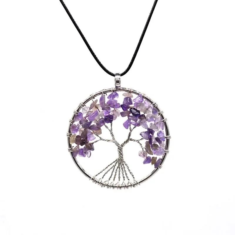 SUMENG 2025 New Fashion 7 Chakra Tree of Life Necklace Copper Crystal Natural Quartz Stones Pendants for Women Christmas Gifts