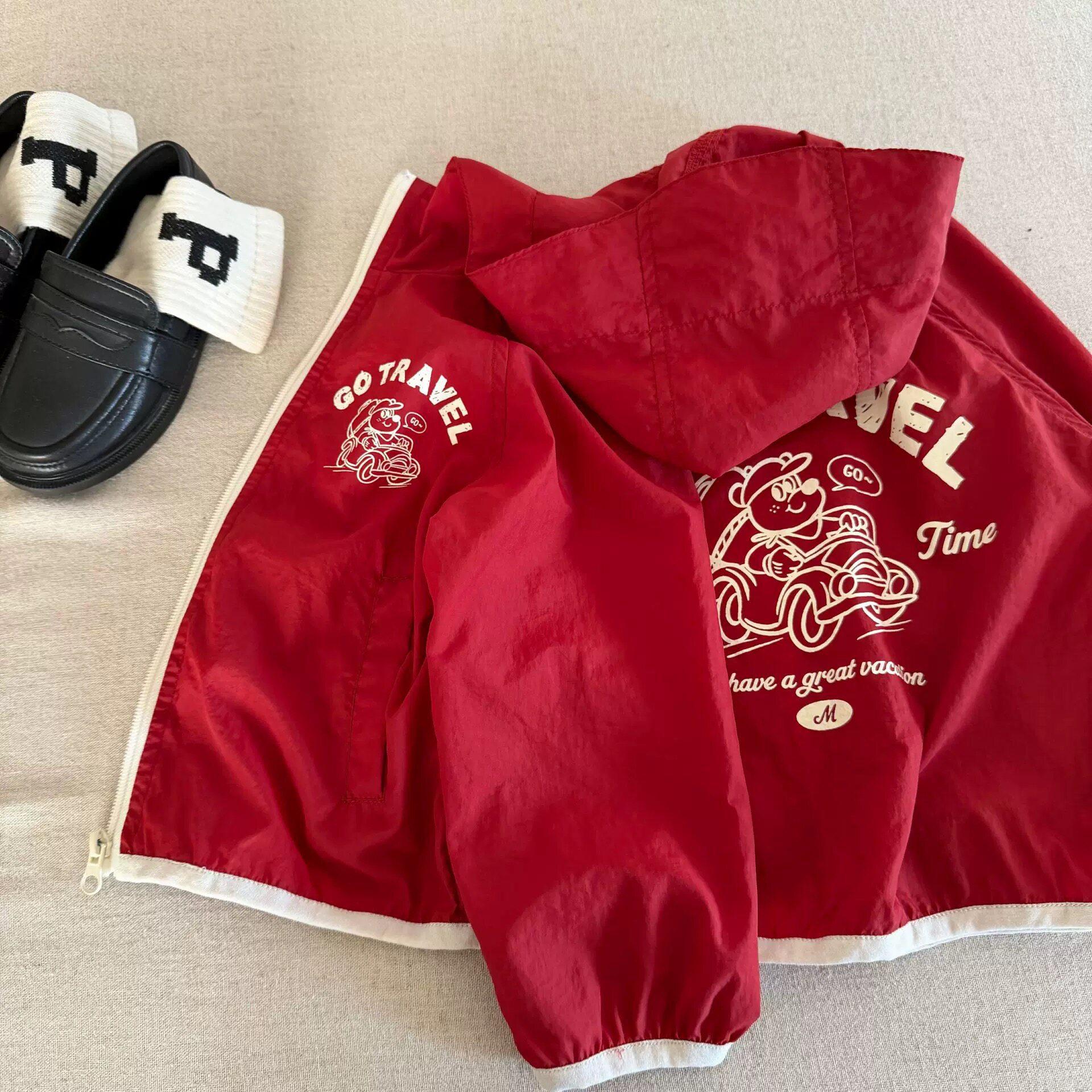 Kids Sun Protection Hooded Jacket with Letter Print for Boys and Girls 80
