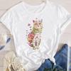 Fashion Cartoon Cat Plant Casual New Lovely Tees Women Short Sleeve Lady Female Graphic Tops Clothes Print Tshirt TShirt