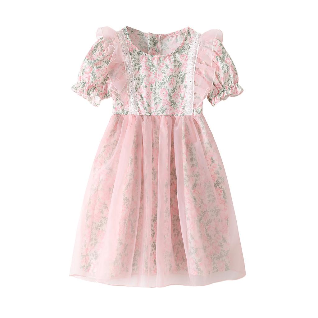 Girls Floral Princess Dress Summer Puff Sleeve Party Gown Sweet Children Clothing Elegant Toddler Girl Dresses For Wedding