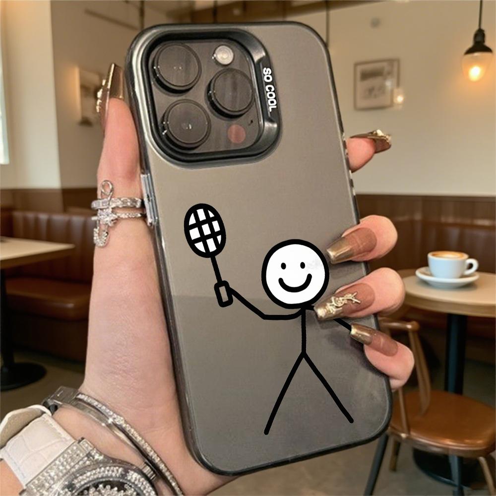 Stick Figure with Racket Phone Case for Iphone 16 15 14 13 12 11 Pro Max Mini Shockproof Anti-Scratch Protective Hard Cover