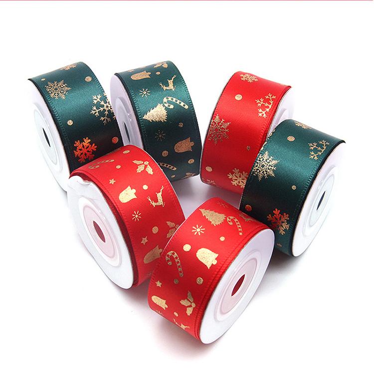 Hot Sale Polyester Satin 2.5cm Small Roll 10 Meters Christmas Printing Polyester Gift Box Ribbon