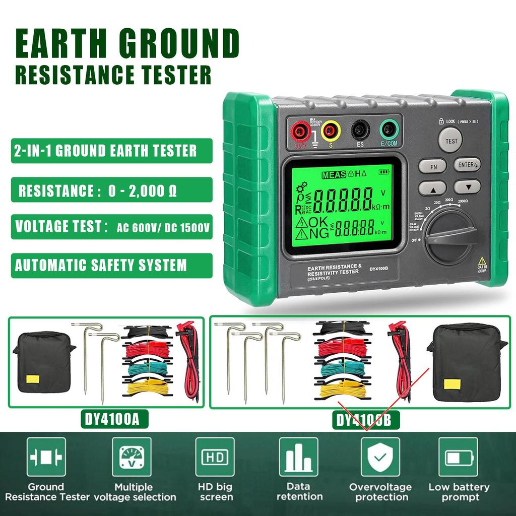 DY4100 Digital Meg-ohmmeter Meters Earth Resistance Meters Tester Cable High Voltage Meter Ground Resistance Insulation