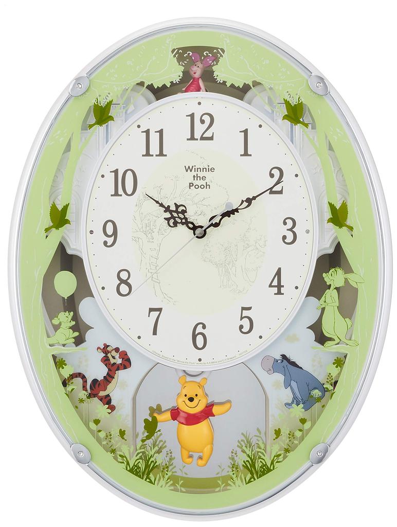 RHYTHM Disney Winnie the Pooh Wall Clock Radio Clock Karakuri Clock with Melody White 4MN523MC03