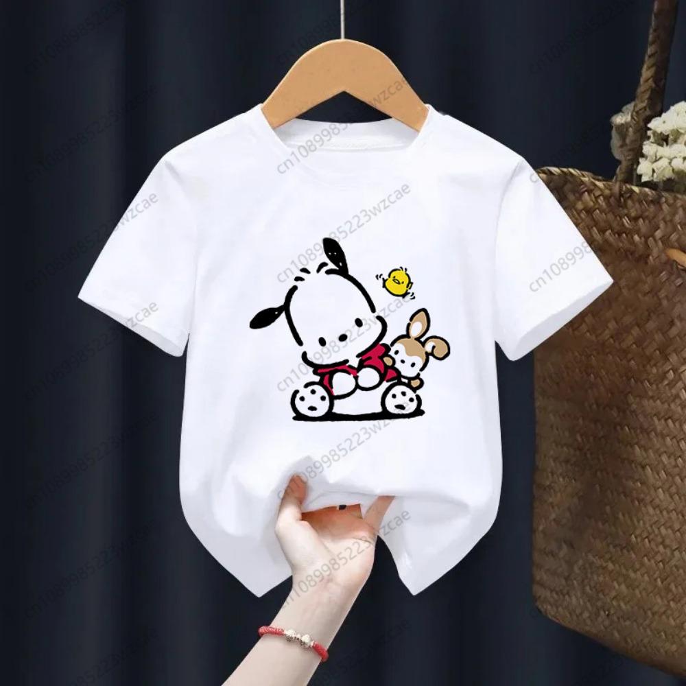 Kid Cute White Kawaii Pochacco T Shirt Children Short Sleeve Clothing Funny Cartoon Party Top Boys and Girl Tshirt