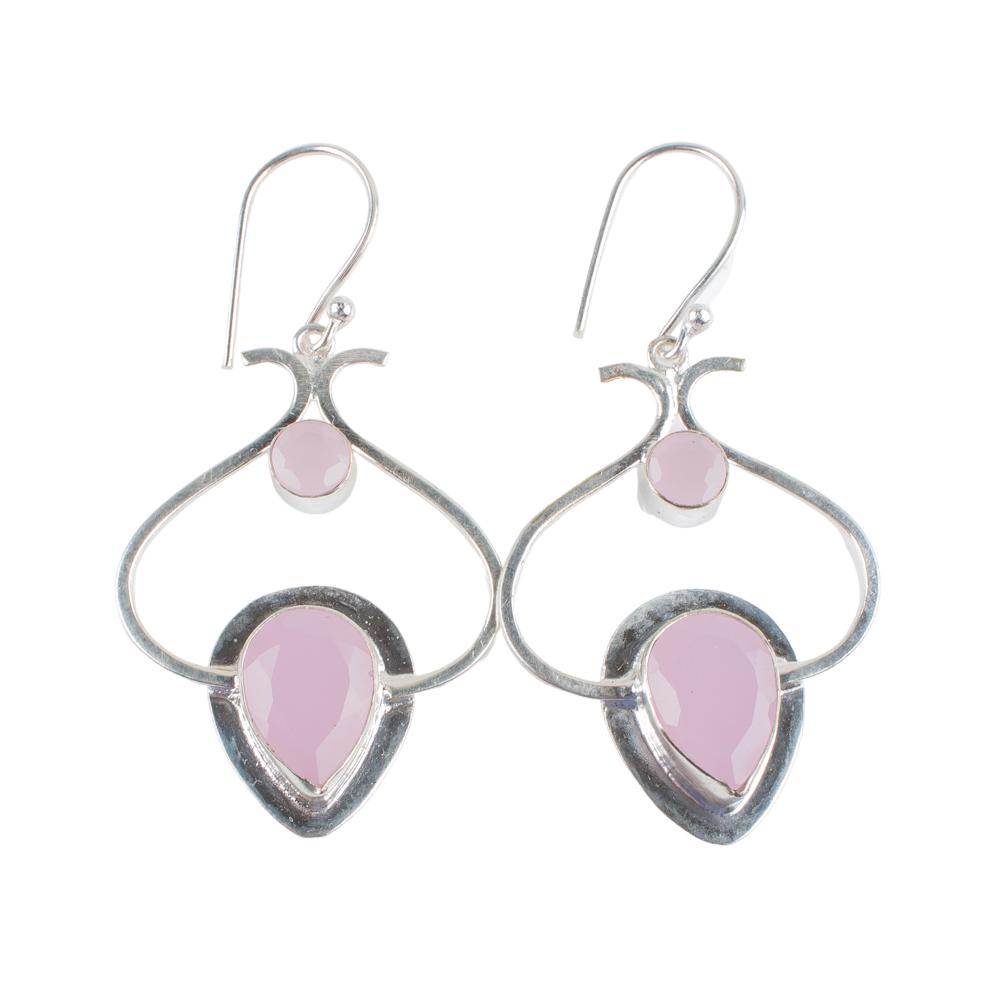 Rose Chalcedony Gemstone 925 Sterling Silver Jewelry Handcrafted Earrings 2.2" EE-80-15