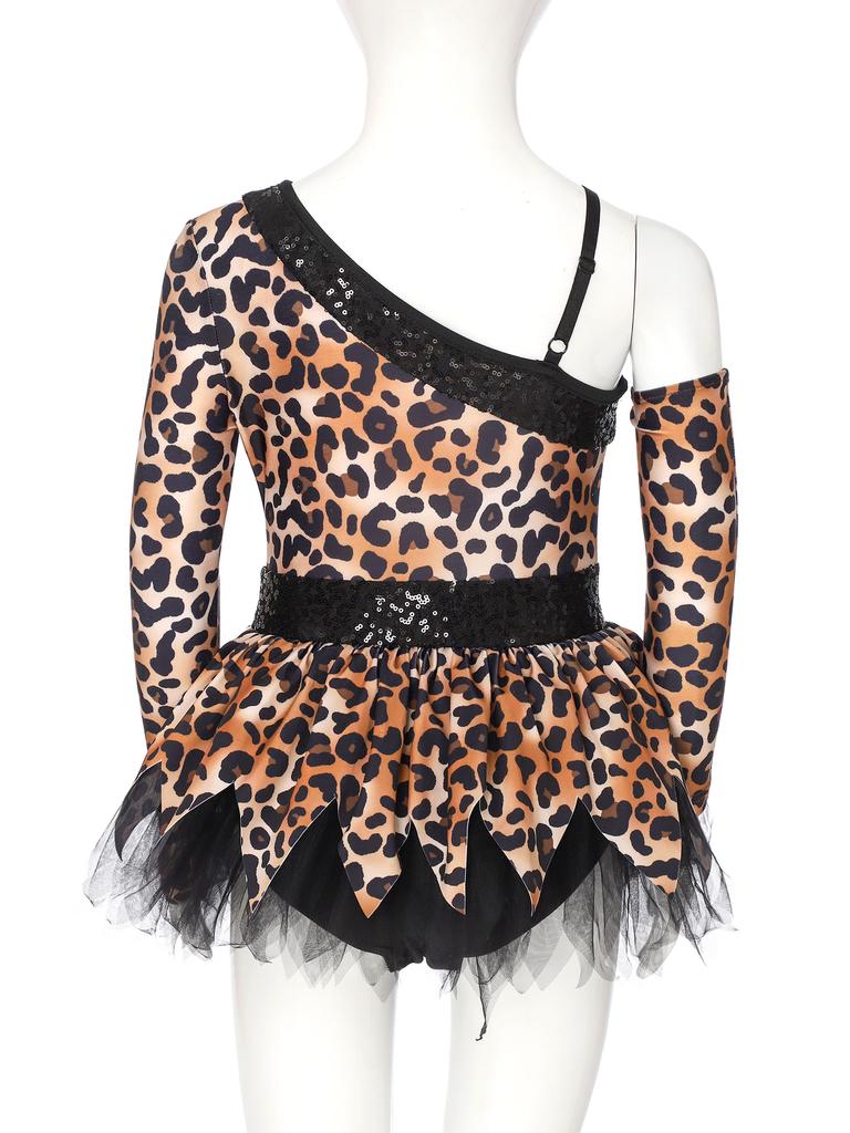 Girls Tribal Cosplay Costume Primitive Dress Sequins Details One Sleeve Design Puffy Silhouette Built In Briefs Dress Up