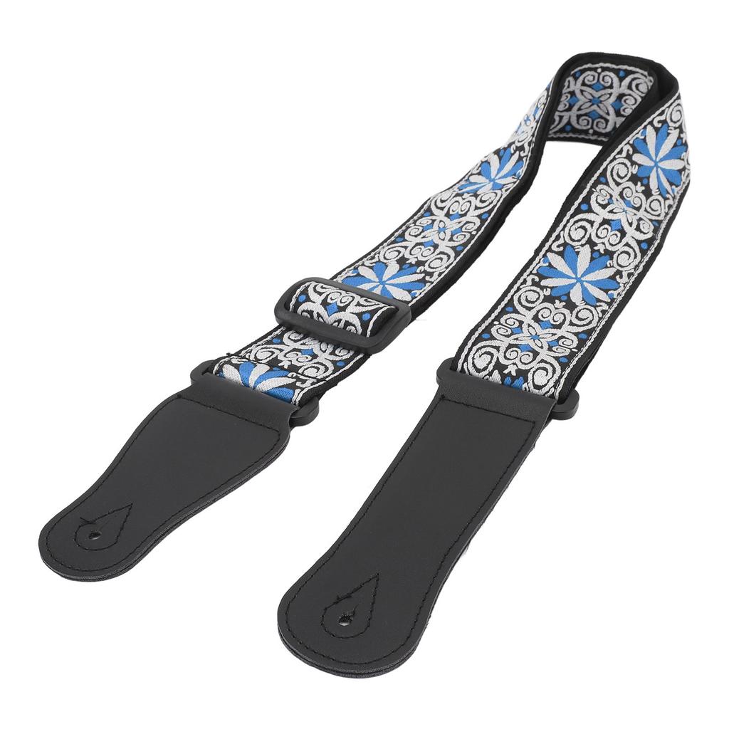 Guitar Strap Leather Embroidered Thickened Wear Resistant Adjustable Length Belt Blue