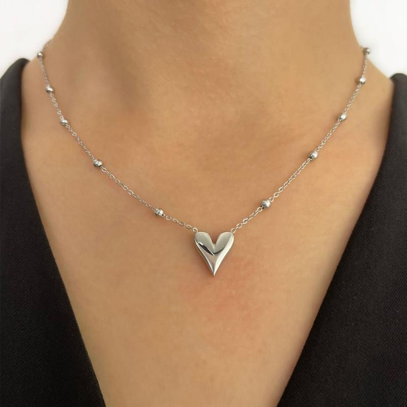 Stainless Steel Heart Pendant Chain Necklace For Women Stylish Trend Girls Neck Choker Jewelry Gifts Waterproof