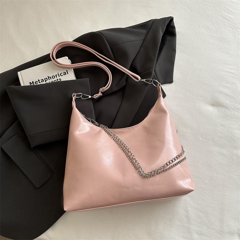Chain Fashion High-end Underarm Bag with Zipper, Single Shoulder, Pleated Side Crossbody Bag