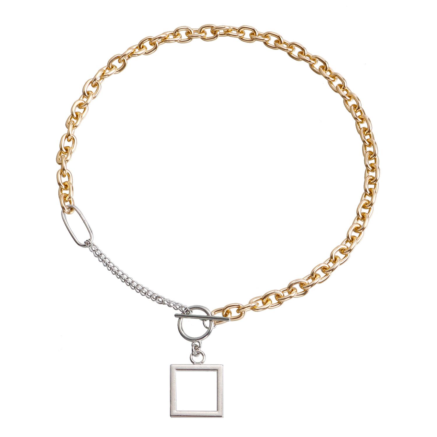 Hip Hop Geometric Splicing Aluminum Chain Hollow Square Pendant Necklace Hipster Metal Necklace