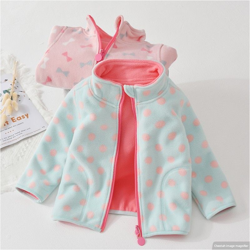 Girls' Spring, Autumn, and Winter Jacket 2023 New Children's Fleece Warm Zip-Up Shirt for Little Girls, Thickened and Fleece-Lined Top