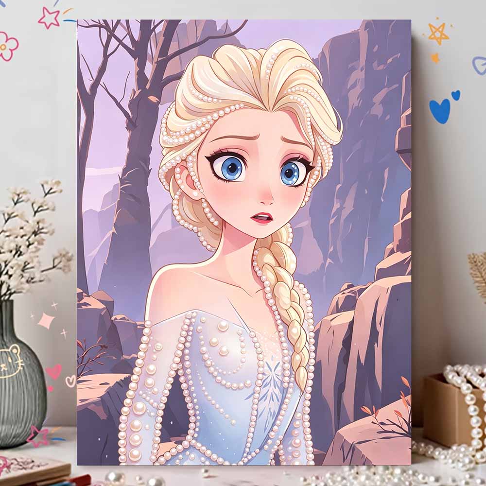 Disney Pearl Painting Frozen Elsa Portrait for Beginners and Adults, DIY Pearl Diamond Art Painting Kit for Home Wall Decor Gifts