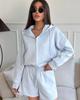 Casual European and American women's sports set, solid color long-sleeve zip-up cardigan, tie-up shorts, two-piece set