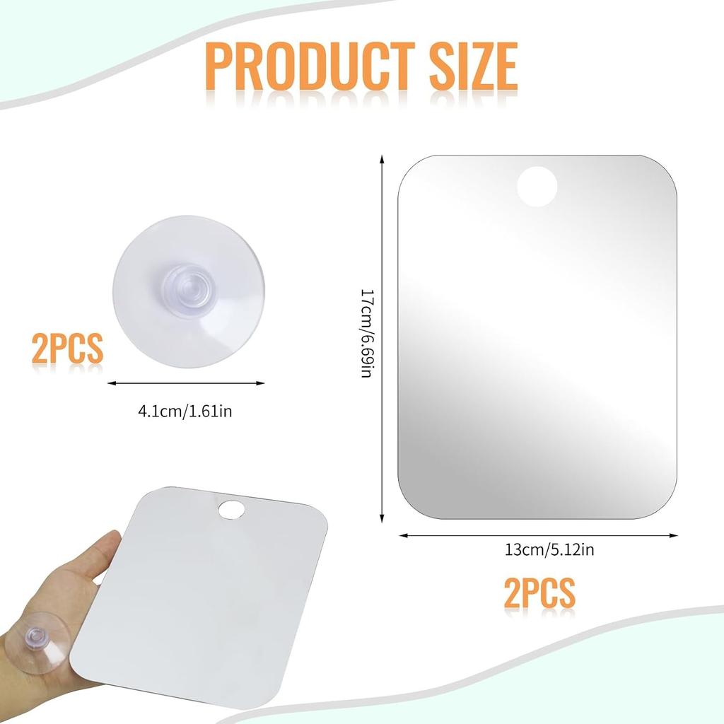 2 Pcs Shower Mirrors for Shaving Anti Fog Portable Shower Mirror with Removable Suction Cup Hook Unbreakable Acrylic Hanging Mirror for Camping