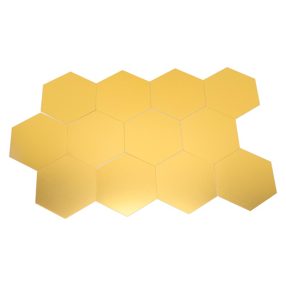 12pcs Acrylic Hexagon Mirror Wall Sticker Golden Hexagon Double-sided Tape Wall Decor Self-adhesive 2.95*5.12*5.91in