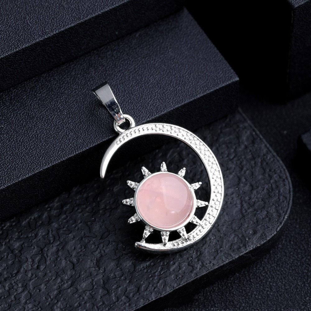 Sun and Moon Design Women's Pendant Necklace with natural Stone Boho Style Beach Vocation Jewelry Gift Moon Sun Necklace Occult