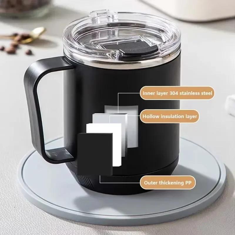 Vacuum Cup Insulated Stainless Steel Coffee Cup Mug Heatable Portable with Lid Handle Home Office Water Cups Drinking Utensils