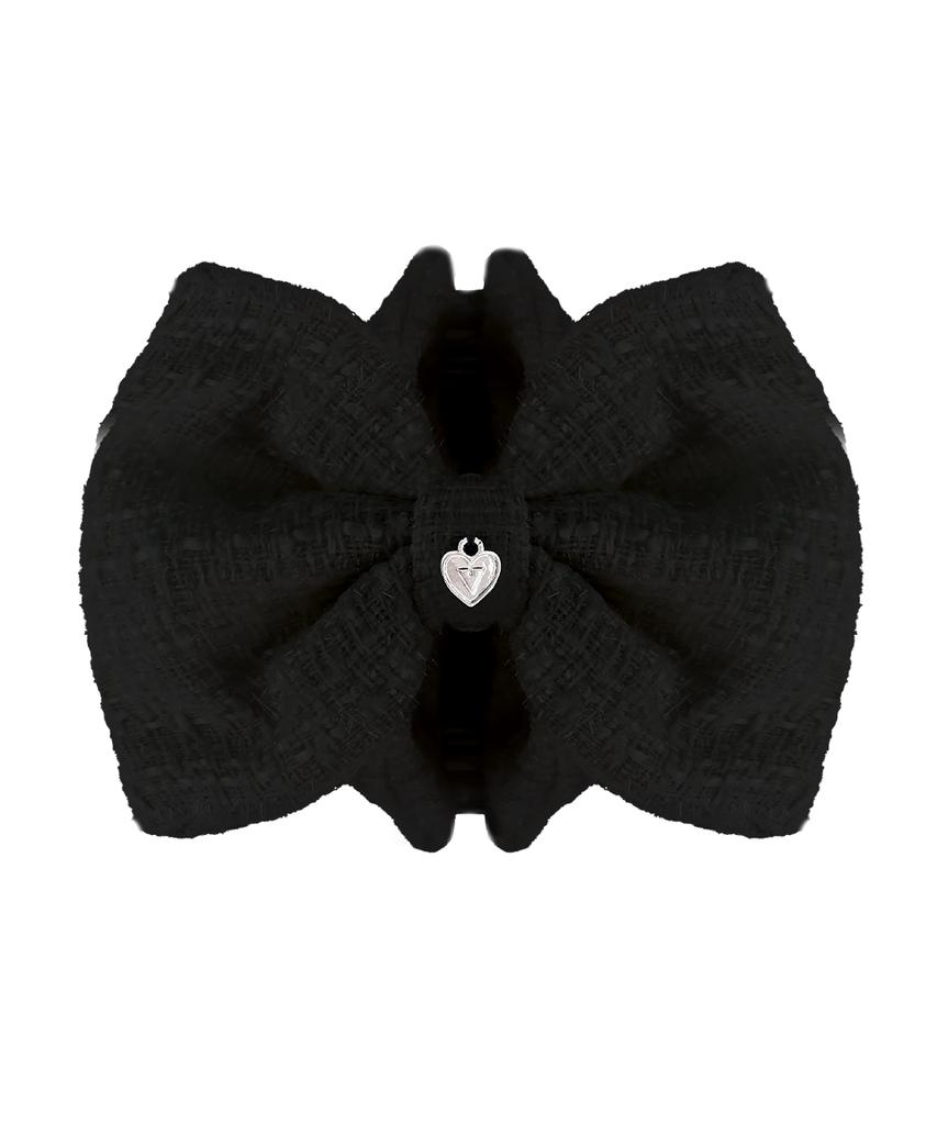 Vvv Big Ribbon Glitter Tweed Hair Claw Clip _ Black