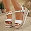 Mode Mode Nieten Plateau Sandalen Damen Übergröße 36-42 Dicker Boden Sommer Sandalen Frau Knöchelschnalle PU Leder Sandalias Mujer