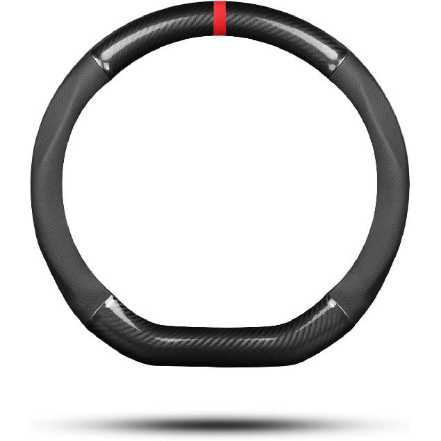 Ergocar Car Steering Wheel Cover Non-Slip Car Steering Wheel Protector Sport D-Shape Carbon Fiber & PU Leather Universal For Diameter 38Cm(15")