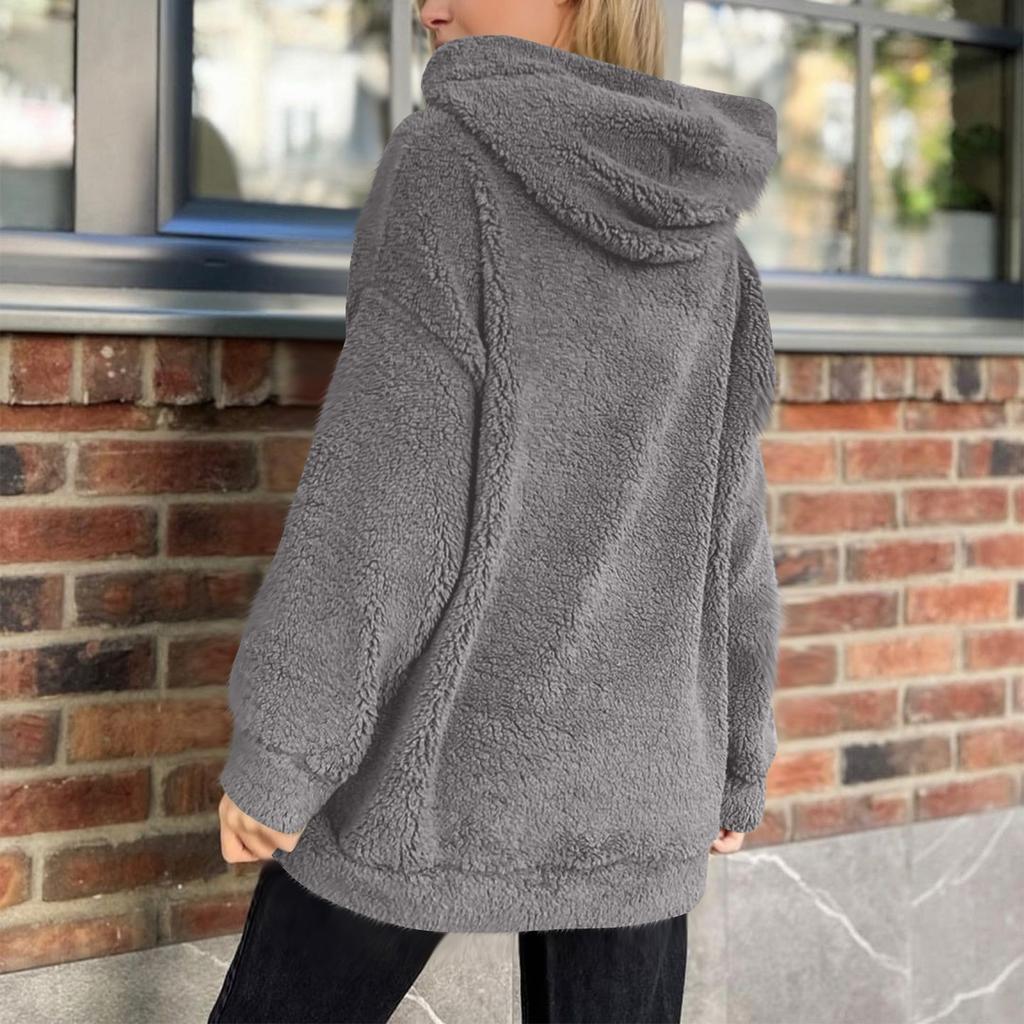 Women's Fashionable And Casual Long Sleeve Furry Hooded Coat