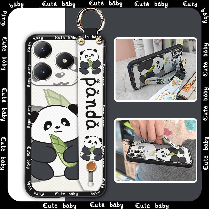 Ring Wrist Strap Phone Case For Realme C63 4G/C61 4G Back Cover Kickstand Anti-knock Silicone Cartoon Shockproof Durable