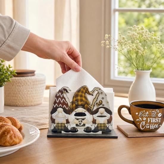 Napkin Holder, Wooden with Open Design, Easy Paper Towel Access Retro Style Dispenser, for Kitchen Dining Table Decor