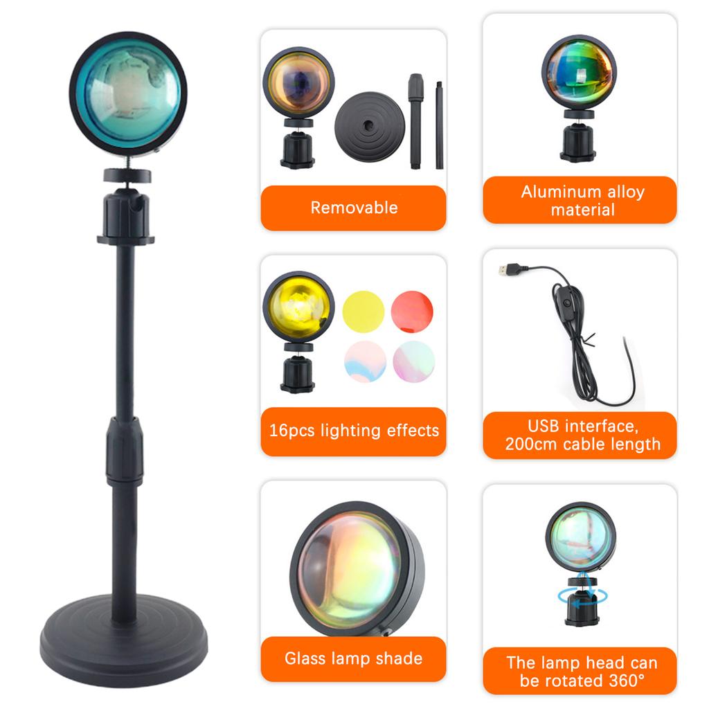 16 Color RGB Projection Lamp Sunset Light with Stand & Remote 360 degrees  Rotating Atmosphere Decor