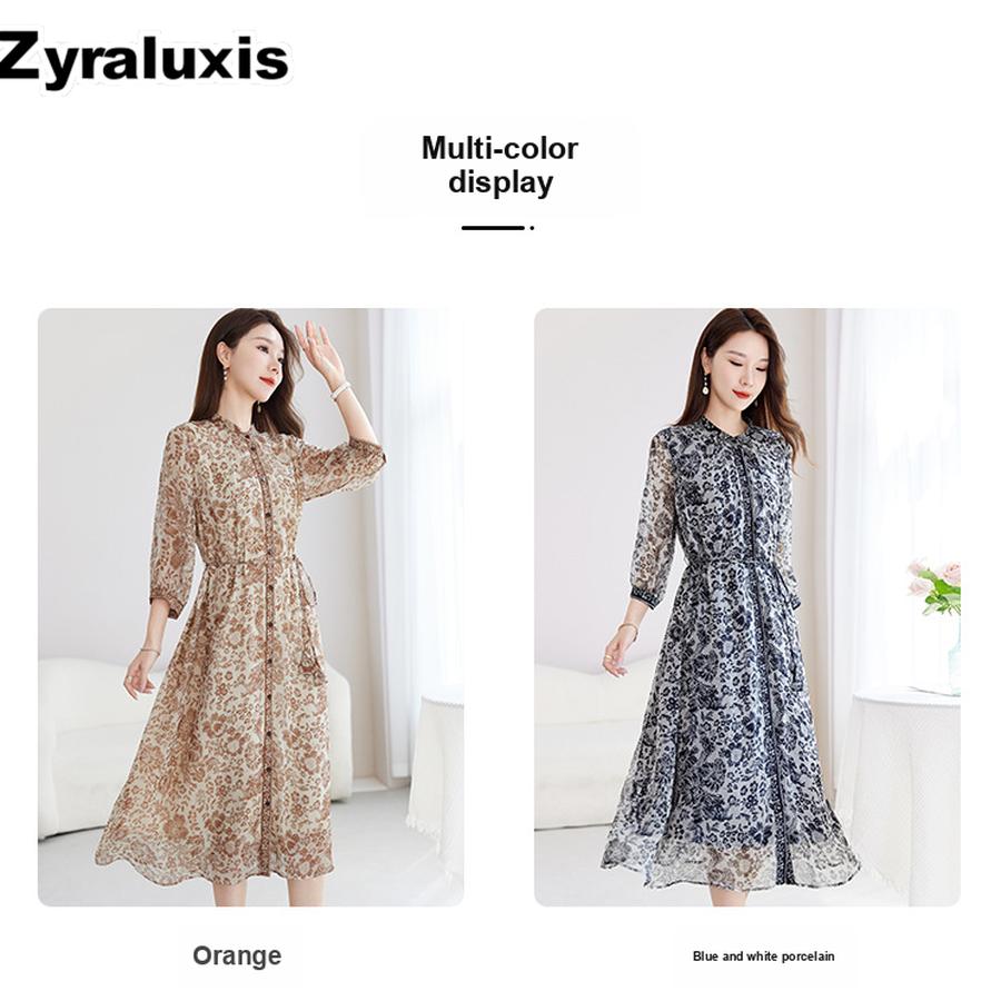 Abito Maxi Estivo Sottoveste Giorgio Stampato Scollo a V 100% Seta di Gelso per Donna