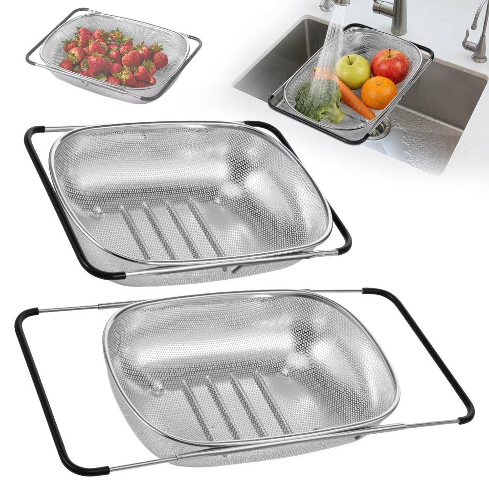 Non-slip Handle Sink Drain Basket Scalable Vegetables Draining Racks Strainer Basket  Rinse Fruit