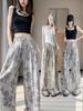 2025 Summer Retro Print High-Waisted Wide-Leg Pants - Slimming, Loose, and Lightweight for Women