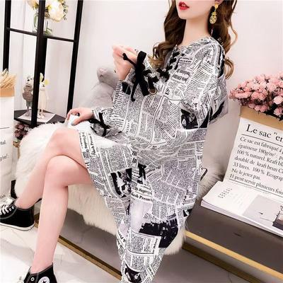 Fashionable and Loose-fitting Summer T-shirt for Women with Newspaper Print and Mid-length Design
