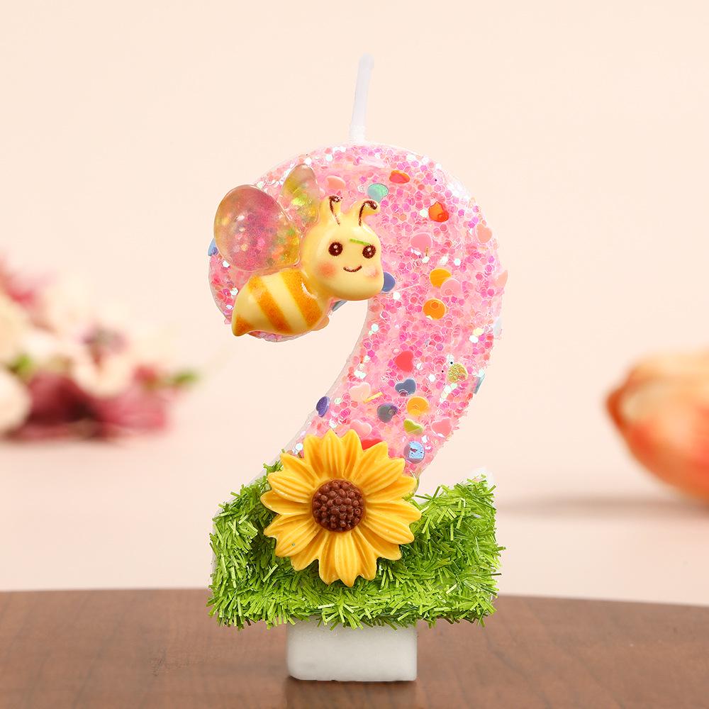 Sunflower Bee Cartoon Number Candles for Birthday Cakes