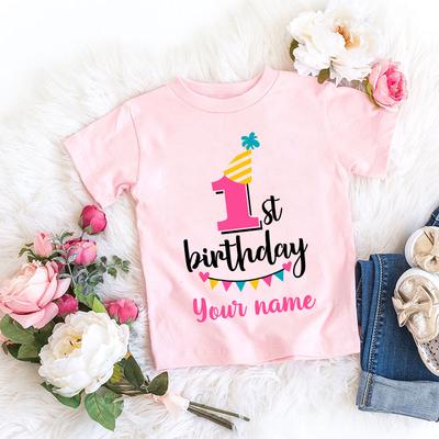Personalized Girl Birthday Cartoon T Shirt for Girls Tshirt Number 1 2 3 4 5 6 7 8 Graphic Kids Clothes Birthday Party Outfits
