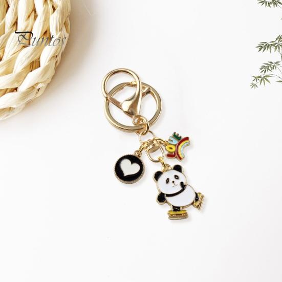 New Year Keychain Panda Heart Pendant Best Wishes Polished Lobster Clip Lightweight Shoulder Bag Schoolbag Decoration Pendant Keyring