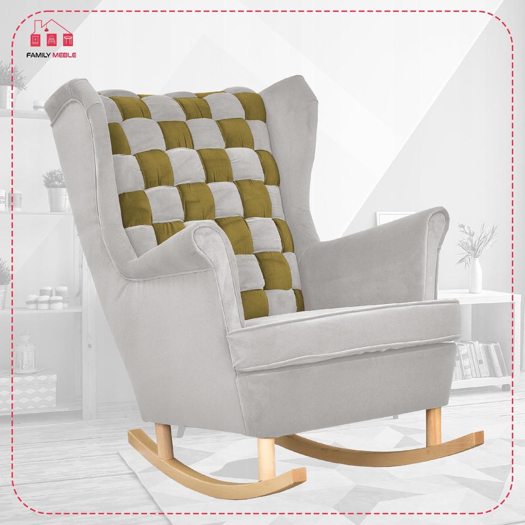Carol Duo Family Furniture Wingback Rocking Chair Gray Green Checkered Olive