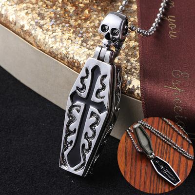Coffin Skull Pendant Necklace For Men Women Vintage Hip Hop Copper Color Stainless Steel Box Chain Neck Jewelry Halloween Gifts