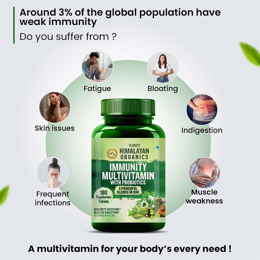 Vlado's Himalayan Organics Immunity Multivitamin Tablets With Probiotics For Men Women Daily Energy And Wellness Support 180 Count