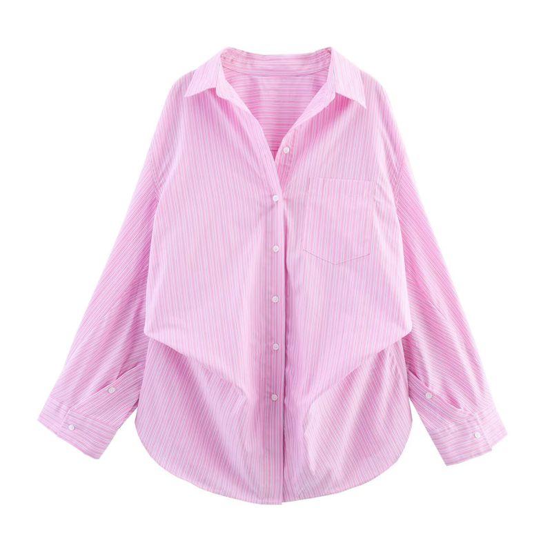ZA Autumn New Women's Clothing ZR Fashion Wind Export Fashion Stripes Lapel Long Sleeves Shirt 2020458