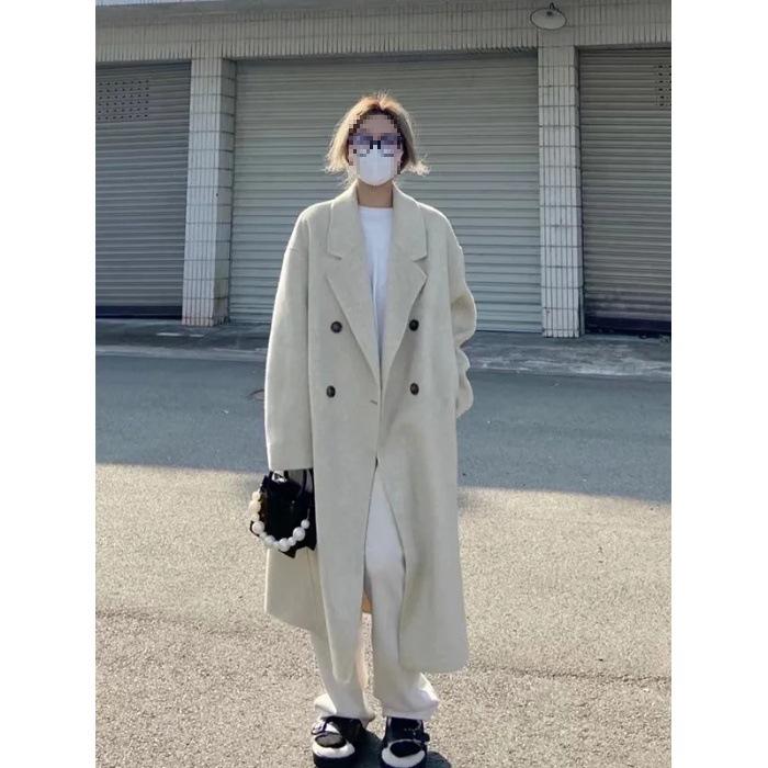 

Women s Hepburn Style Woolen Coat - Petite, Thickened, Warm, Korean Style (2025 Autumn/Winter) 3XL бежевий