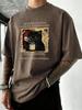 Cats Love To Drink Coffee Print Men Washed TShirt Casual Loose T Shirts Summer Cotton Streetwear Soft Breathable Short Sleeve